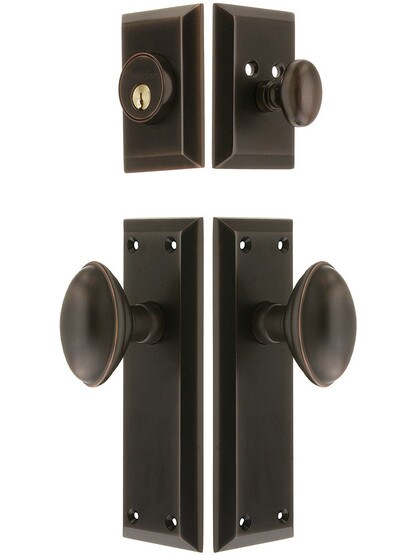 Grandeur Fifth Avenue Entry Set, Keyed Alike with Eden Prairie Knobs in Oil-Rubbed Bronze.
